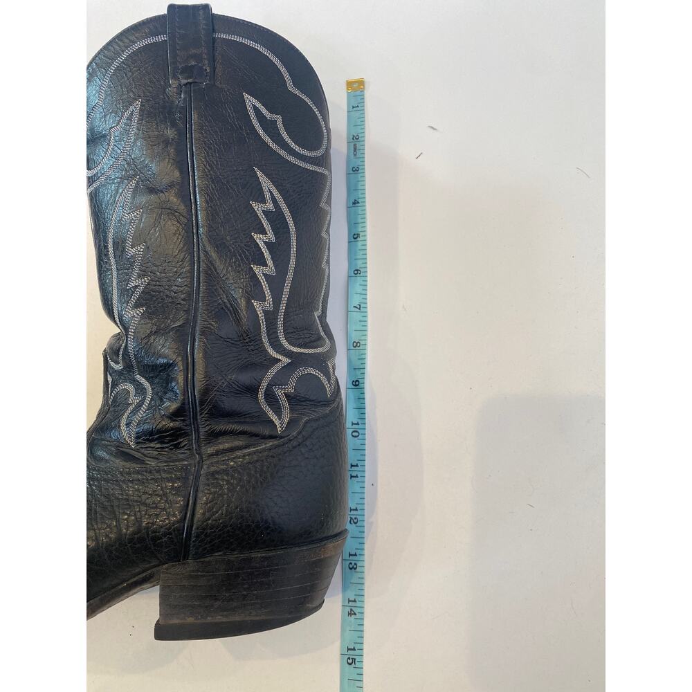Tony Lama Black w/ White Stitched Cowboy Boots EUC Sz 9 Men’s Leather - Picture 13 of 13